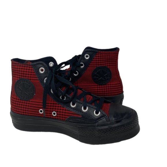 Converse Ctas Lift Platform High Top Canvas Skate Plaid Red Women Custom 569923C - Picture 8 of 11